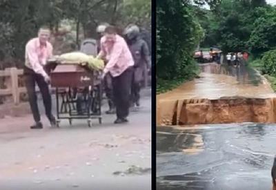 Chuvas e estragos pelo país: moradores saem às pressas e caixão é carregado