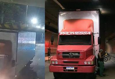 Caminhão entala e interdita túnel Ayrton Senna, em SP
