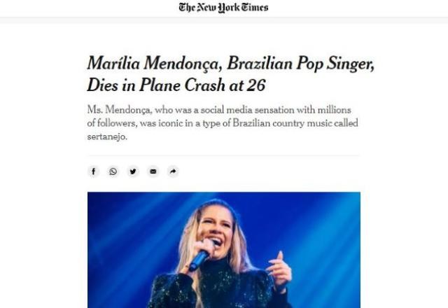 New York Times noticia morte de Marília e usa "feminejo" pela 1ª vez