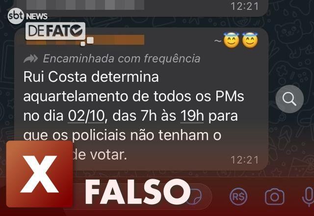 FALSO: Rui Costa não mandou aquartelar PM's no dia da eleição