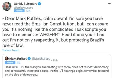 'Mark Ruffles': Bolsonaro zomba de ator após críticas no Twitter